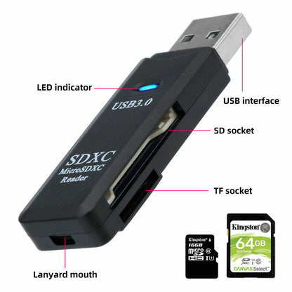 2 IN 1 USB 3.0  Memory Card Reader High Speed Adapter Micro SD SDXC TF