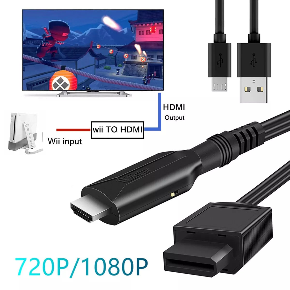 for Nintendo Wii - Wii to HDMI TV Converter Adapter Cable 720p 1080p PAL UK