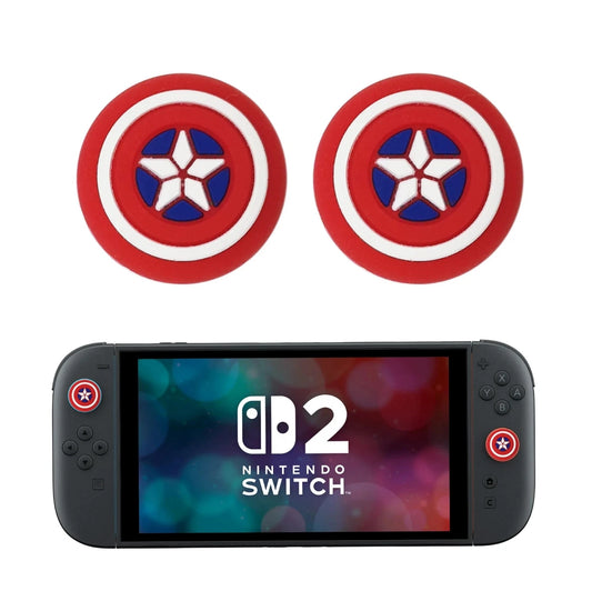 for Nintendo Switch 2 - 2x Captain America Silicone Thumb Stick Grip Cover Caps