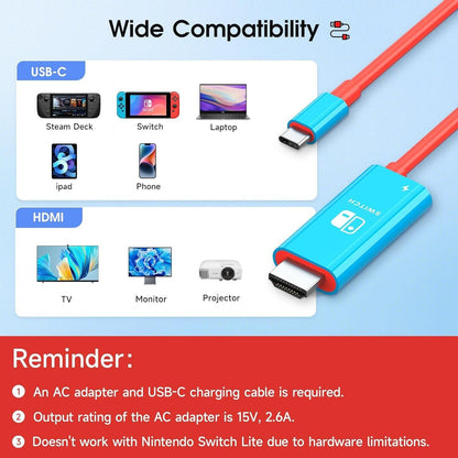 For Nintendo Switch - USB C to HDMI 4K TV Adapter Converter Cable 100W PD | FPC