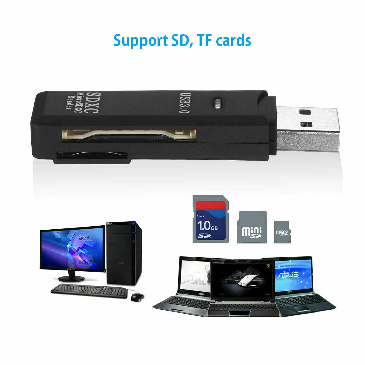 2 IN 1 USB 3.0  Memory Card Reader High Speed Adapter Micro SD SDXC TF