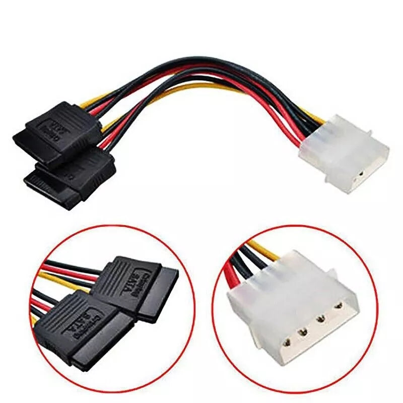 4 Pin Molex IDE to 2 Serial SATA Hard Drive Power Cable Y Splitter PC Extension