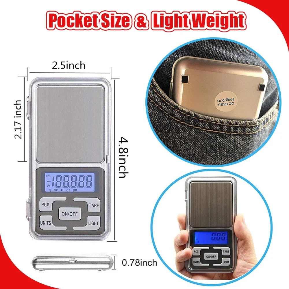 Mini Digital Scales 0.01g 500g Electronic Precision Pocket Jewellery Weighing