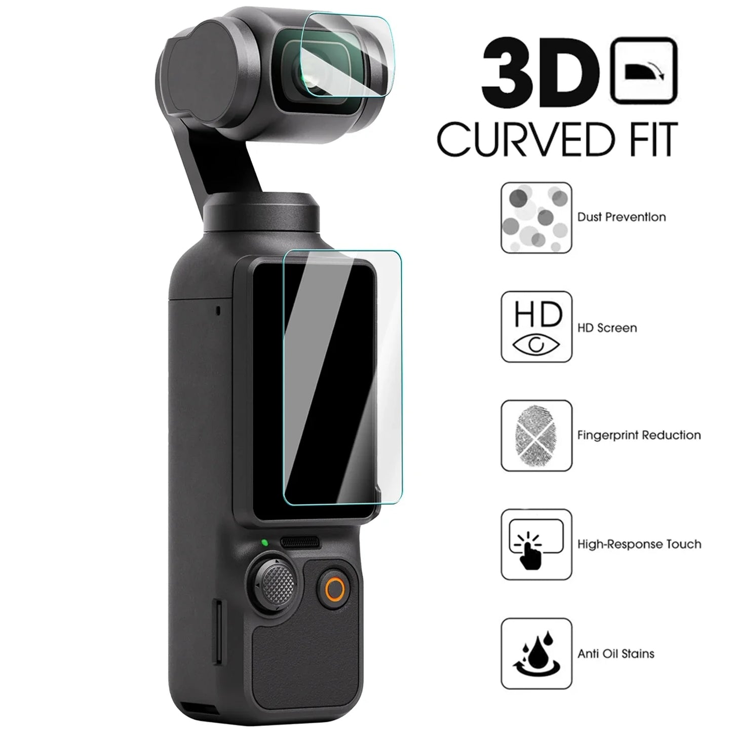 for DJI Osmo Pocket 3 Camera Lens & LCD - 9H Tempered Glass Screen Protector HD
