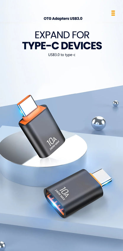 10A USB to USB-C Adapter Connector Converter 3.1 A Female to Type-C Male OTG