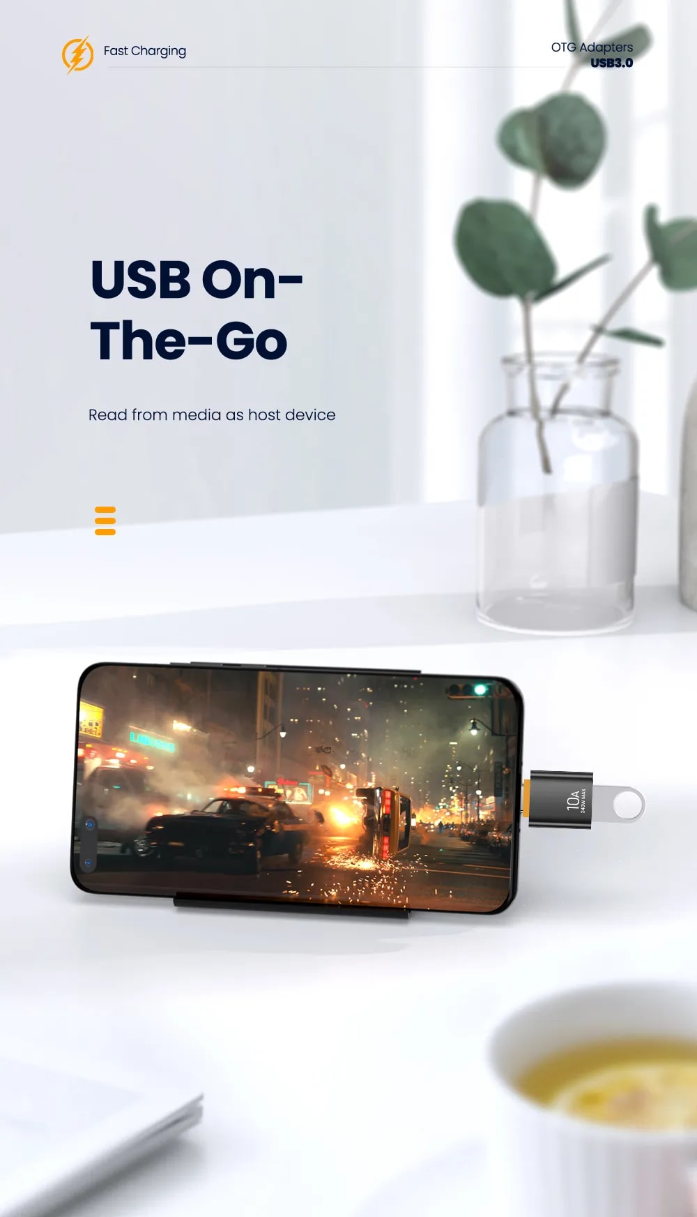 10A USB to USB-C Adapter Connector Converter 3.1 A Female to Type-C Male OTG
