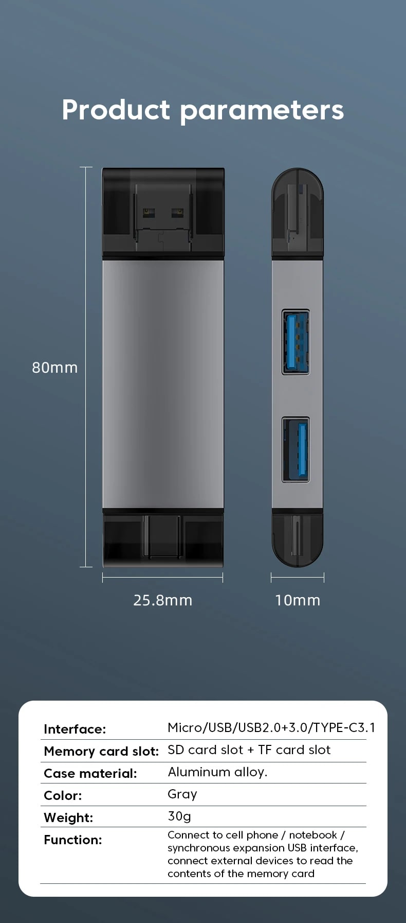 7 In 1 Multifunction USB 3.0 Memory Card Reader Adapter SD/Micro SD/USB | FPC