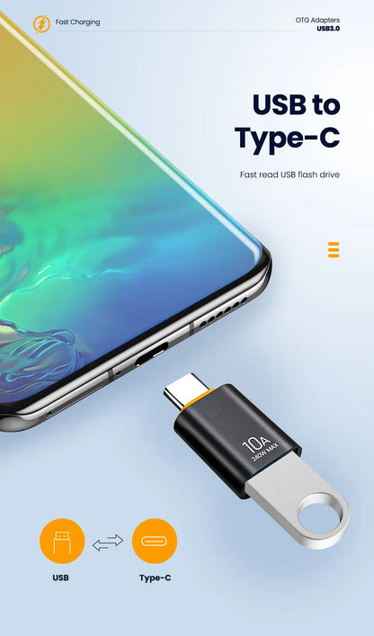 10A USB to USB-C Adapter Connector Converter 3.1 A Female to Type-C Male OTG