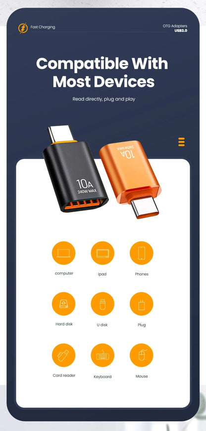 10A USB to USB-C Adapter Connector Converter 3.1 A Female to Type-C Male OTG