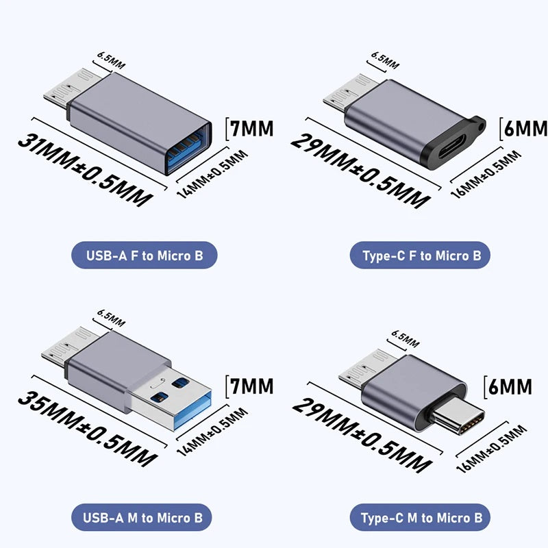 for Portable Hard Drive HDD Micro B - USB-C 3.0 Male Female Adapter Converters