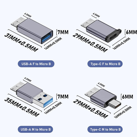 for Portable Hard Drive HDD Micro B - USB-C 3.0 Male Female Adapter Converters