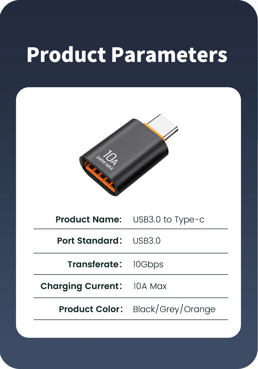 10A USB to USB-C Adapter Connector Converter 3.1 A Female to Type-C Male OTG