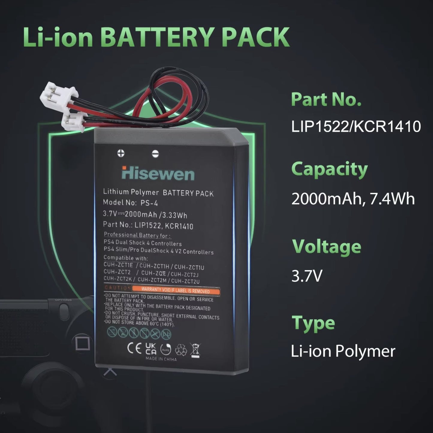 for All PS4 Controllers - Dual Use 2000mAh Replacement Battery (Fat Slim Pro)