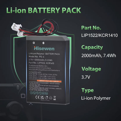 for All PS4 Controllers - Dual Use 2000mAh Replacement Battery (Fat Slim Pro)
