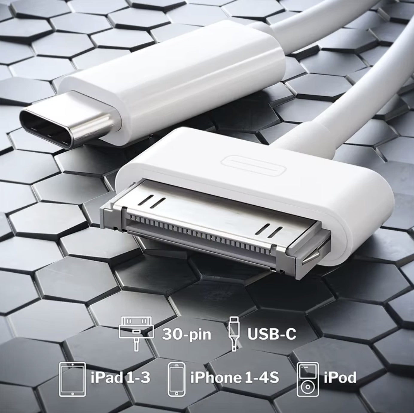 for iPhone 4GS iPod Classic - USB-C to 30 Pin Old Type Charge & Data Sync Cable