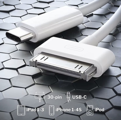 for iPhone 4GS iPod Classic - USB-C to 30 Pin Old Type Charge & Data Sync Cable