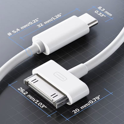 for iPhone 4GS iPod Classic - USB-C to 30 Pin Old Type Charge & Data Sync Cable