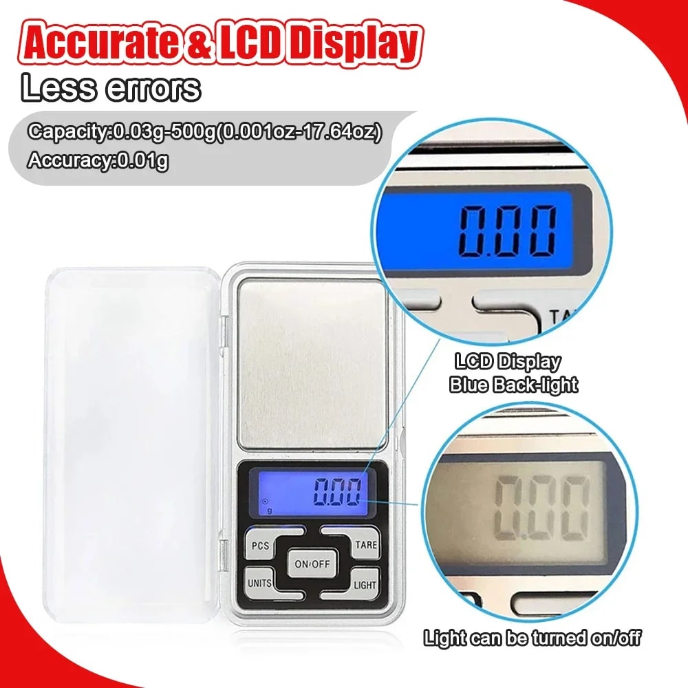 Mini Digital Scales 0.01g 500g Electronic Precision Pocket Jewellery Weighing