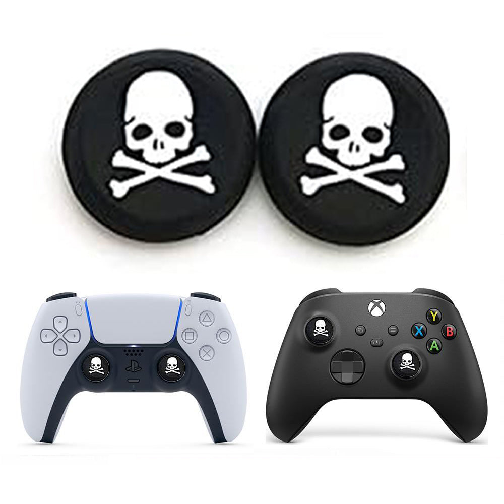 for Xbox Series S|X & PS5 - 2x Skull & Bones Silicone Thumb Stick Grip Covers