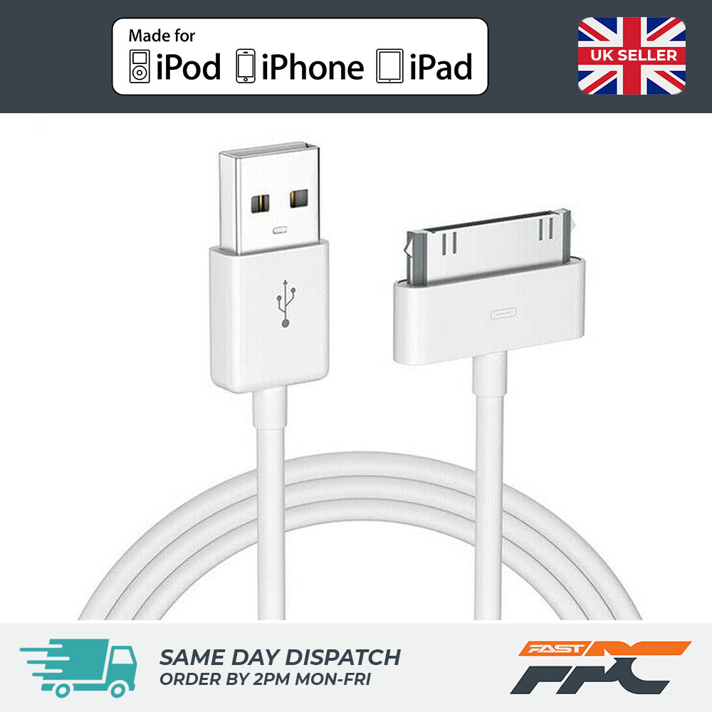 for iPhone iPad iPod Classic - 1m Old Type USB Charger Data Sync Cable Lead 30p