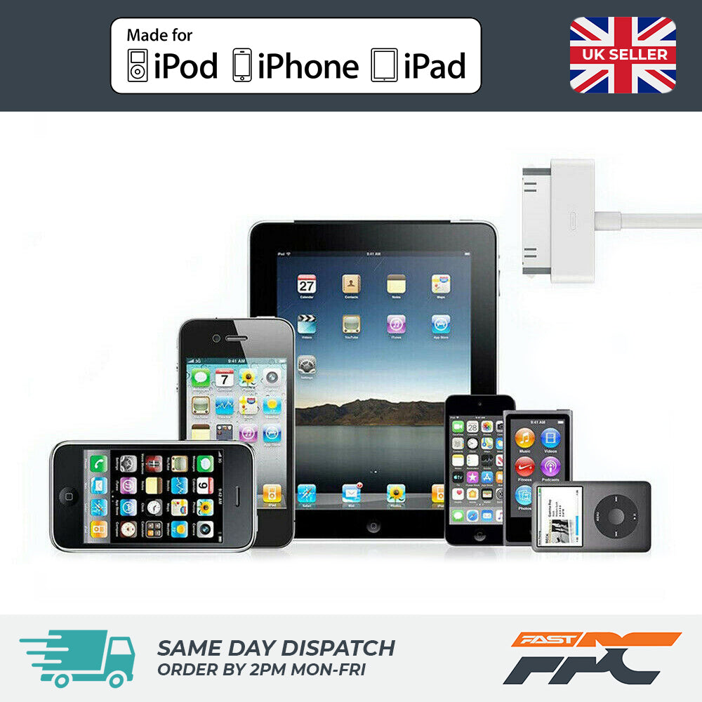 for iPhone iPad iPod Classic - 1m Old Type USB Charger Data Sync Cable Lead 30p