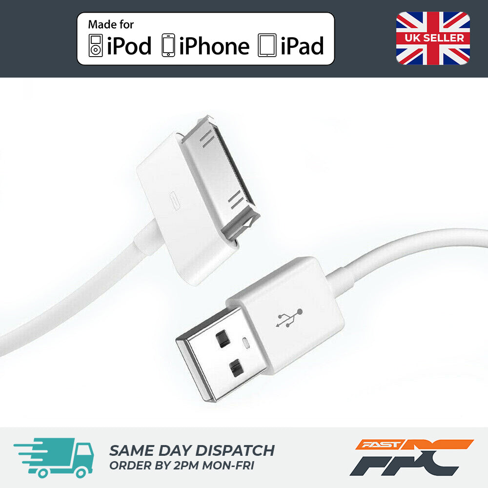 for iPhone iPad iPod Classic - 1m Old Type USB Charger Data Sync Cable Lead 30p