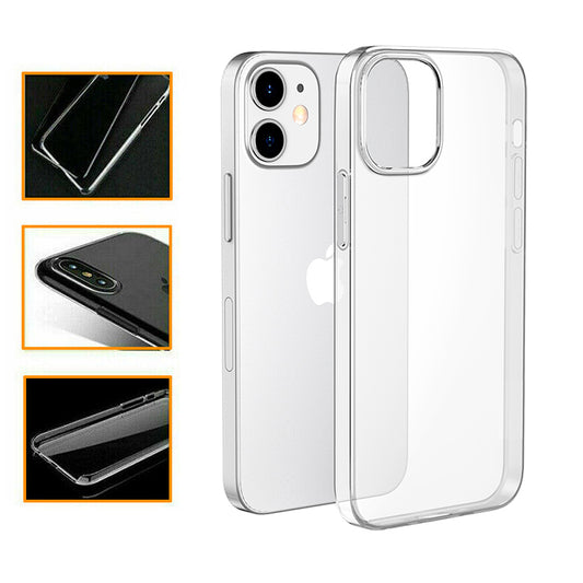 for iPhone 14 13 12 11 XS XR X SE 8 - Clear Hard Plastic Clip on Back Case Cover