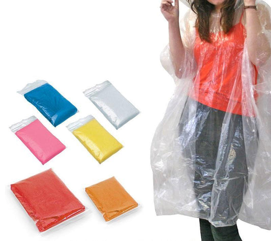 Adult Coloured Emergency Waterproof Hooded Theme Park Rain Poncho Mac Coat