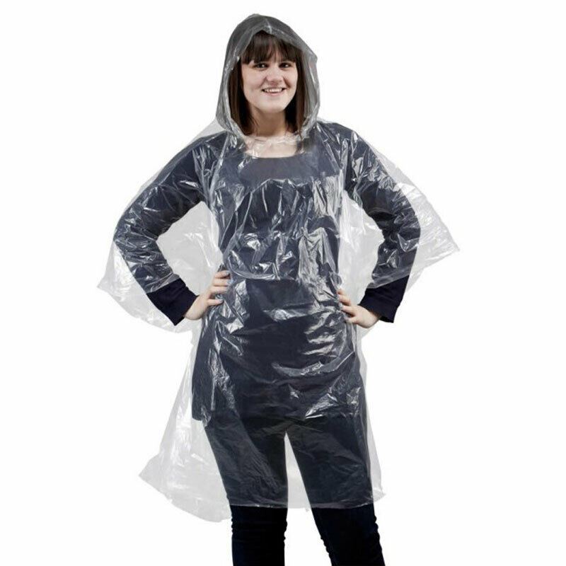 2x Adult Clear Waterproof Emergency Theme Park Festival Rain Poncho Mac Coat