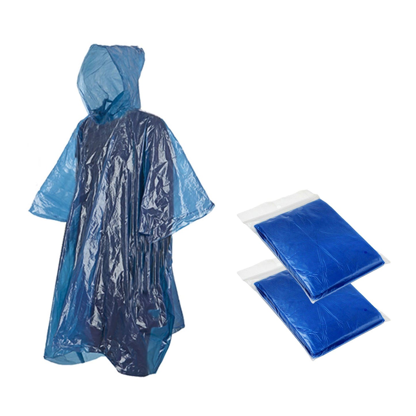 2x Blue Kids Child Disposable Waterproof Rain Poncho Mac Coat for Theme Park
