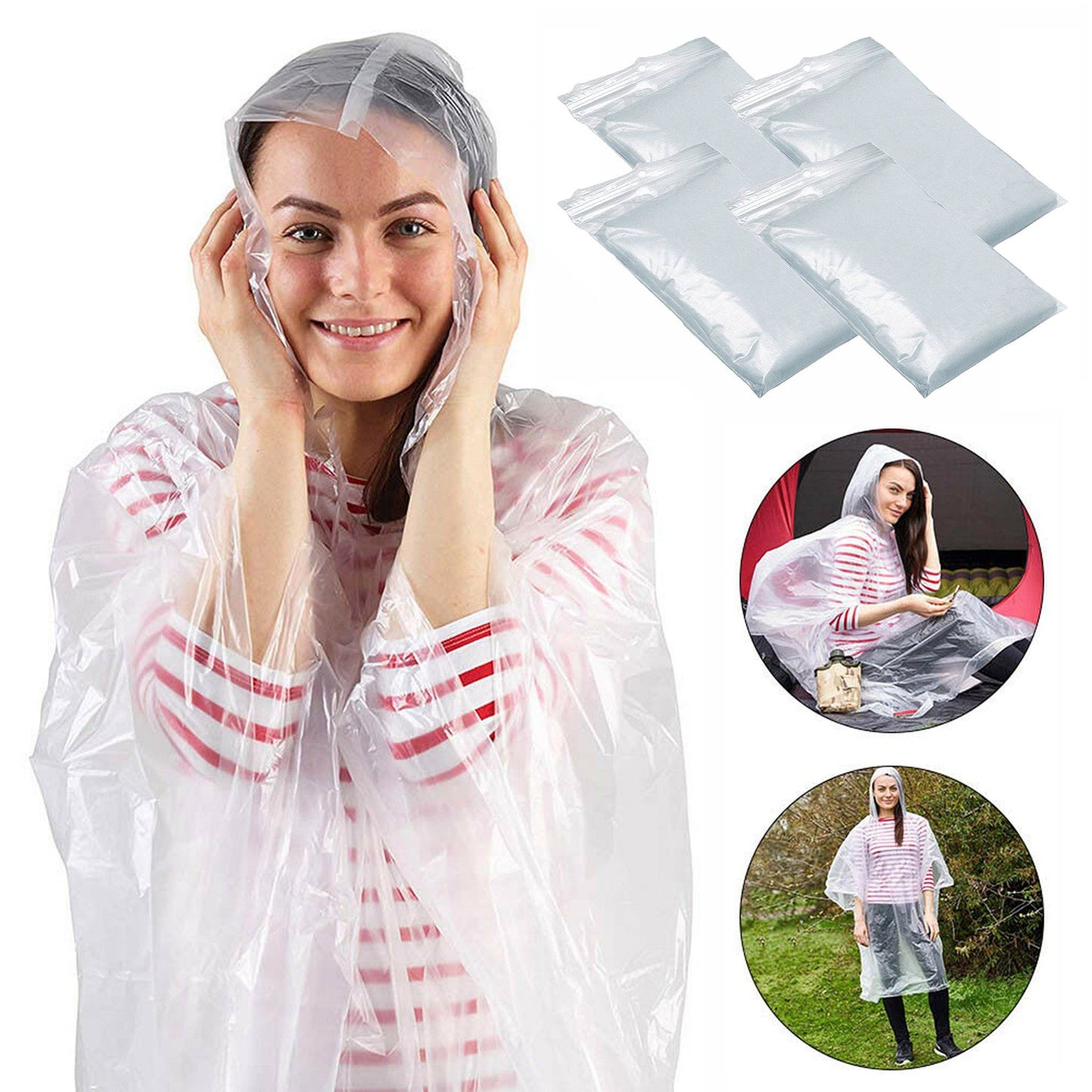 20x Pack Adult Clear Waterproof Hooded Emergency Rain Poncho Mac Coat | FPC