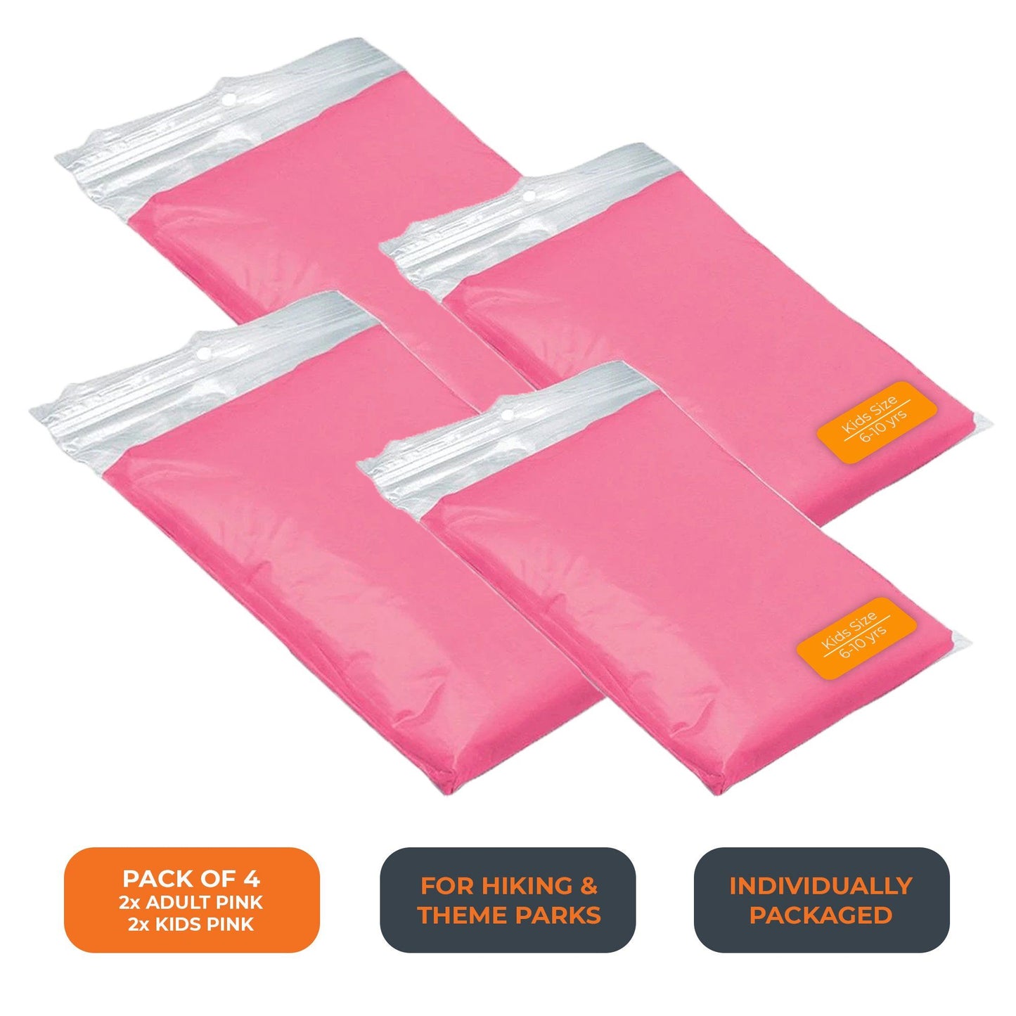 Pink Waterproof Hooded Rain Poncho Mac Coat (2x Adults / 2x Kids) | FPC