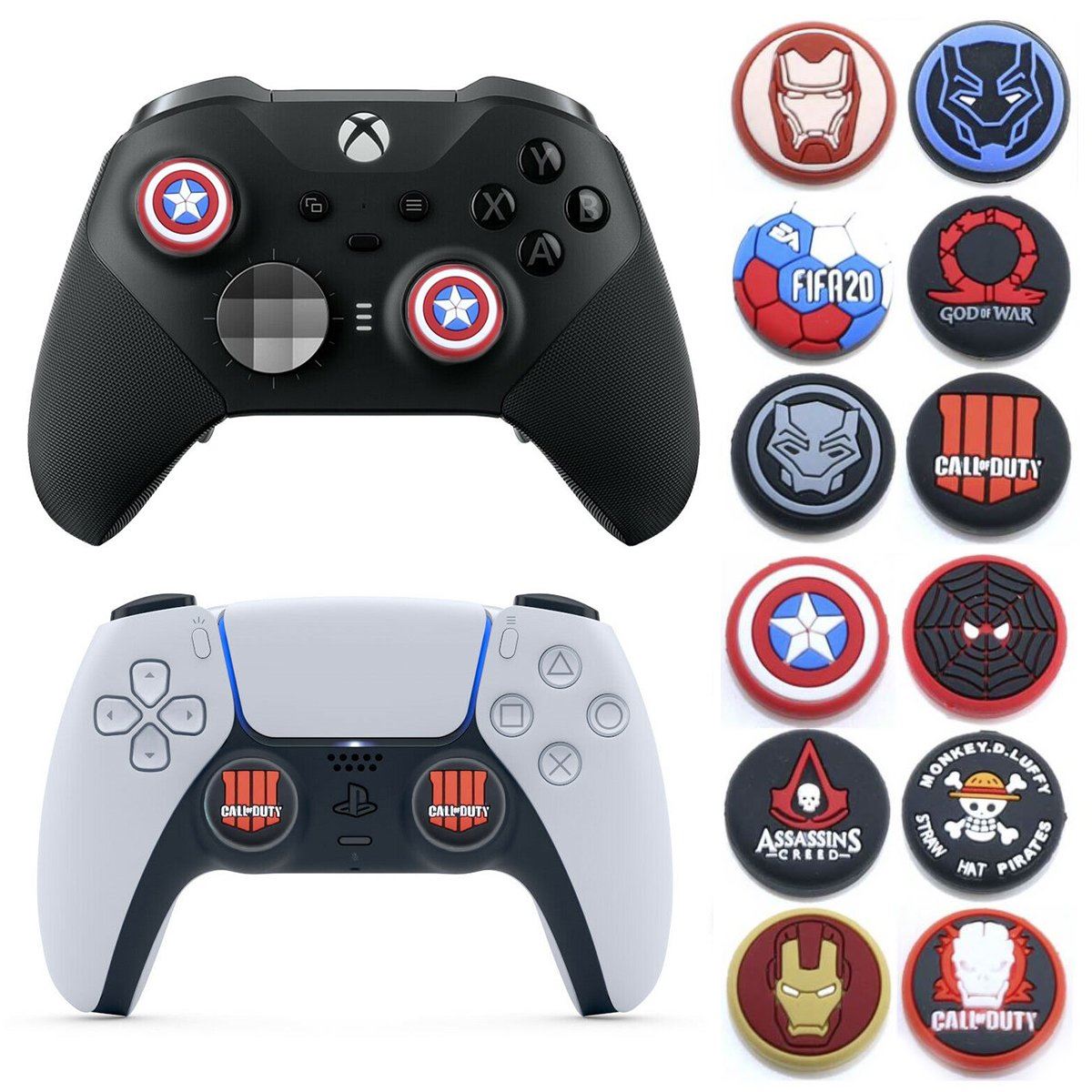 for PS5 / PS4 / Xbox One / Series X|S - 2x Rubber Silicone Thumb Stick Grip Caps
