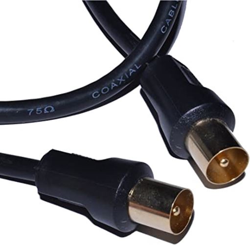 2m Black Coaxial TV Aerial Male-Male Cable Lead Gold Plated | FPC