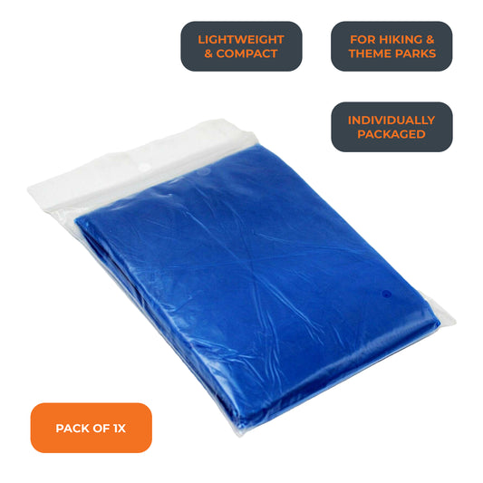 Blue Adult Emergency Waterproof Hooded Theme Park Festival Rain Poncho Mac Coat