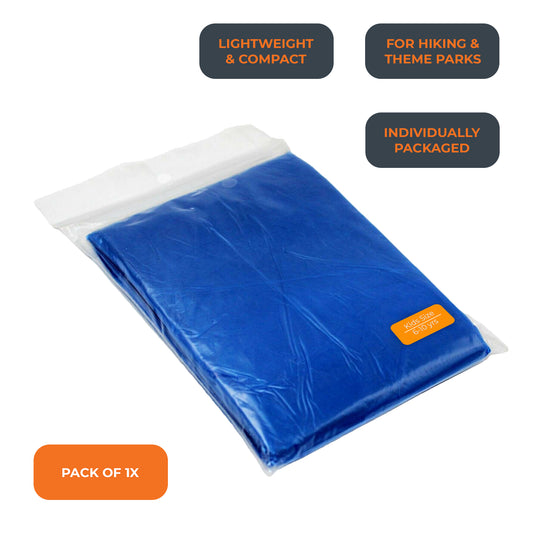 Blue Kids Child Disposable Waterproof Hooded Rain Poncho Mac Coat for Theme Park