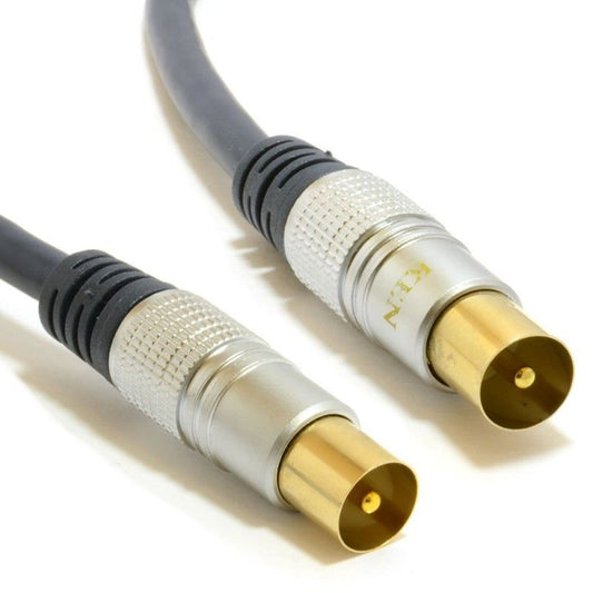 2m Silver Gold PRO High Quality TV Coaxial Aerial Male-Male Cable Lead | FPC