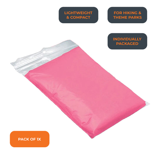 Pink Adult Individual Disposable Waterproof Theme Park Rain Poncho Mac Coat