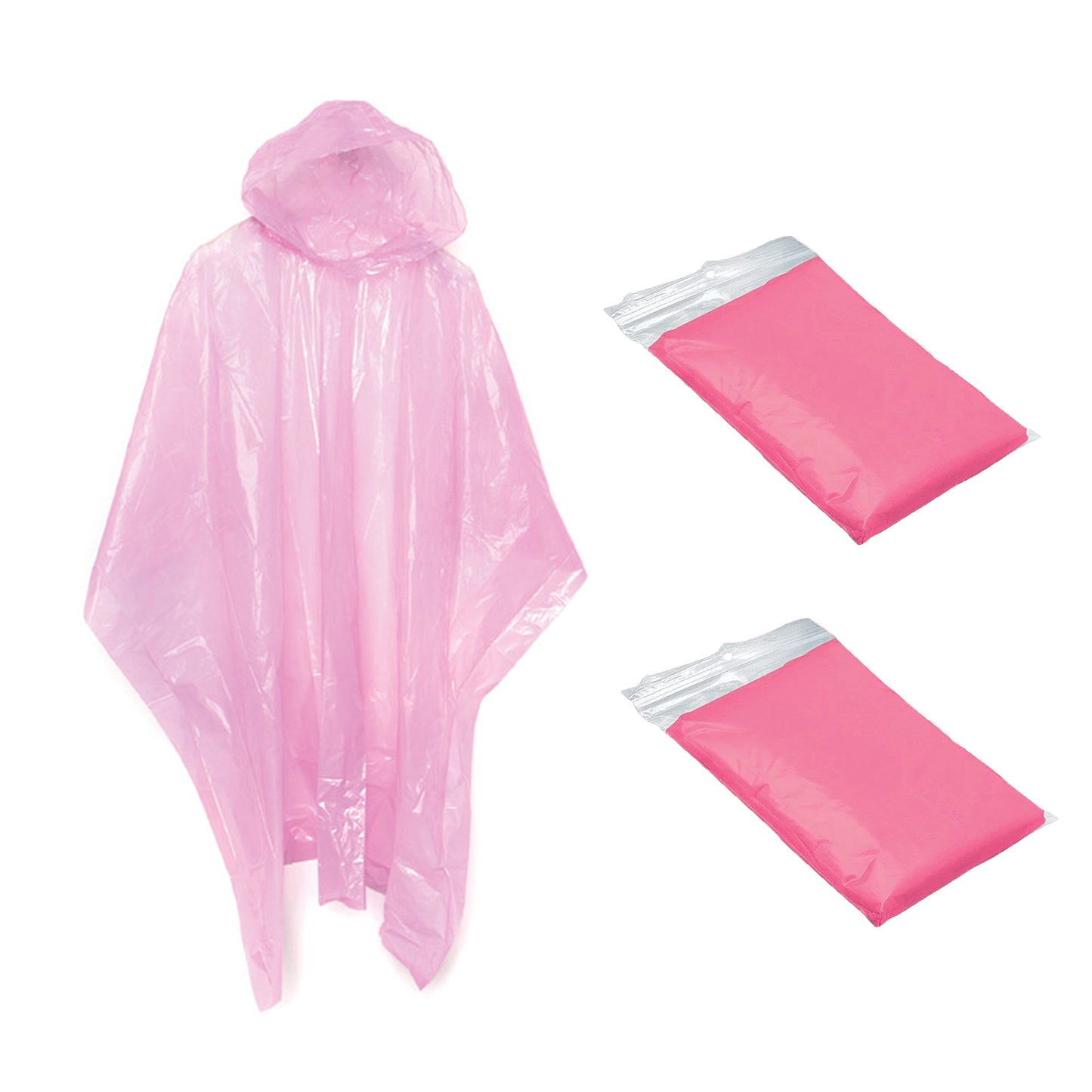 2x Pink Adult Waterproof Hooded Rain Poncho Mac Coat for Theme Parks & Festivals