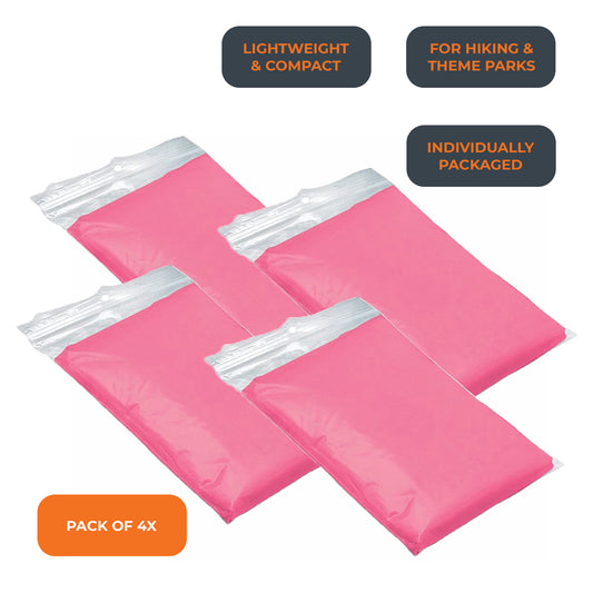 4x Pink Adult Waterproof Hooded Rain Poncho Mac Coat For Festivals & Theme Parks