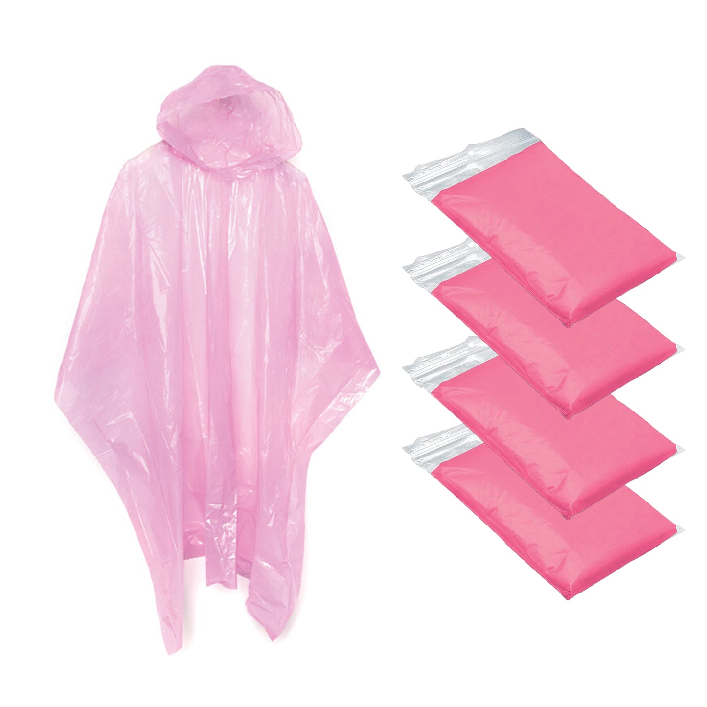 4x Pink Adult Waterproof Hooded Rain Poncho Mac Coat For Festivals & Theme Parks